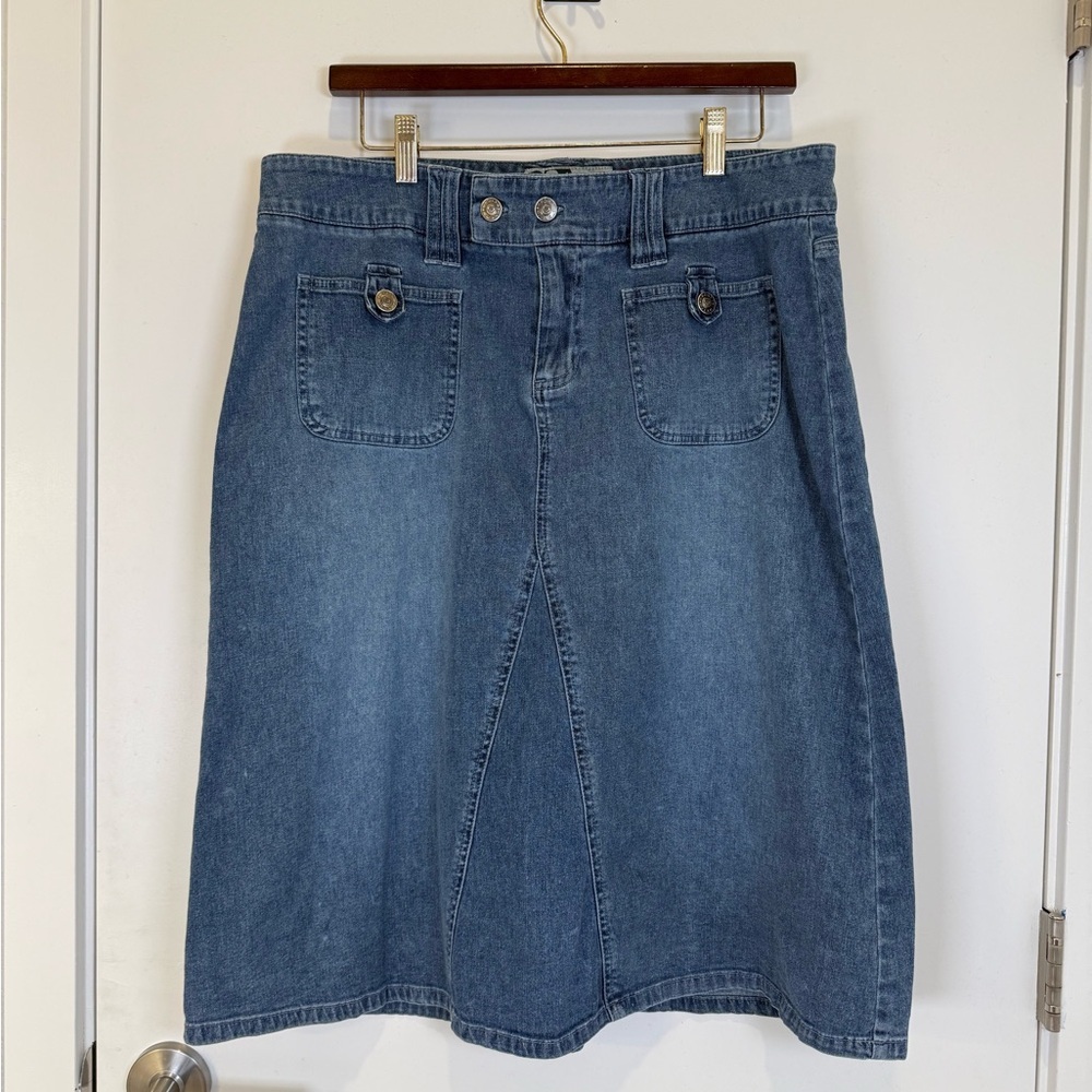 Roxy Womens Classic Blue Denim A-Line Midi Skirt Sz 11 Surf Summer Beach Y2K VTG